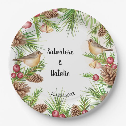 Ontvangst van kerstbruiloft met bruidbruiloft papieren bordje (Voorkant)