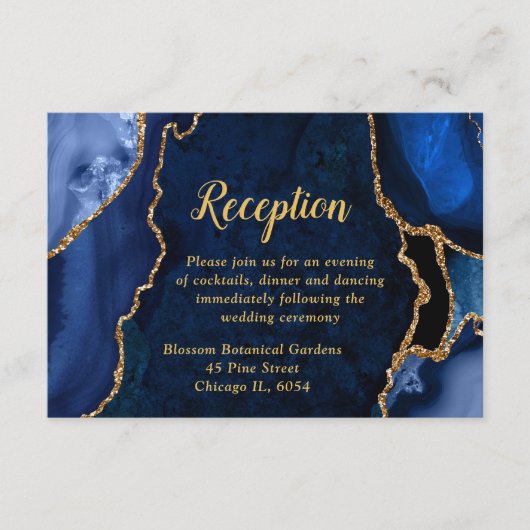 Ontvangst van marineblauw- en goudbont informatiekaartje (Voorkant)