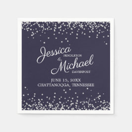 Ontvangst van marineblauw zilver White Glitter Wed Servet