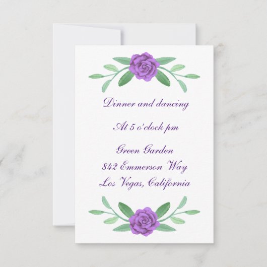 Ontvangst van Paarse Floral Greenery Foliage Wedde RSVP Kaartje (Voorkant)