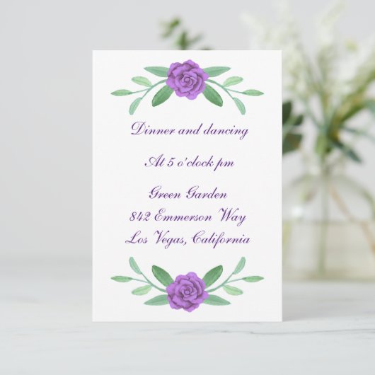 Ontvangst van Paarse Floral Greenery Foliage Wedde RSVP Kaartje (Staand voorkant)