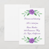 Ontvangst van Paarse Floral Greenery Foliage Wedde RSVP Kaartje (Voorkant / Achterkant)