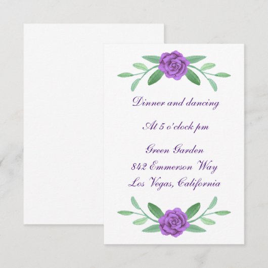 Ontvangst van Paarse Floral Greenery Foliage Wedde RSVP Kaartje (Voorkant / Achterkant)