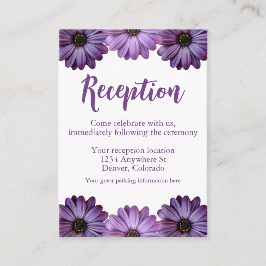 Ontvangst van Paarse Floral Weddenschappen Informatiekaartje (Voorkant)