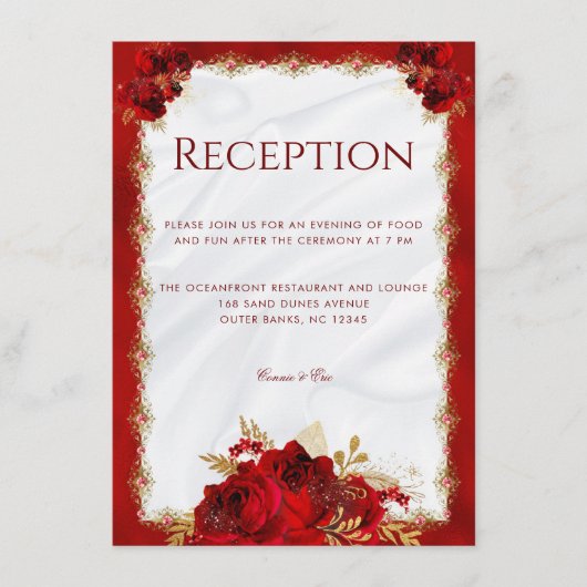Ontvangst van rode en goudbruine bruiloften informatiekaartje (Voorkant)