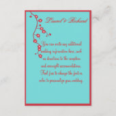 Ontvangst van rode en turquoise Floral Wedding Informatiekaartje (Voorkant)