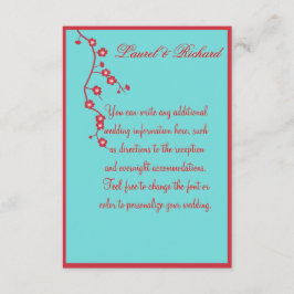 Ontvangst van rode en turquoise Floral Wedding Informatiekaartje