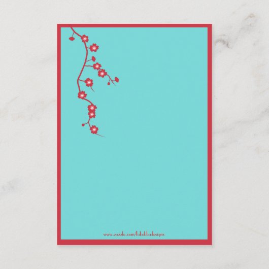 Ontvangst van rode en turquoise Floral Wedding Informatiekaartje (Achterkant)