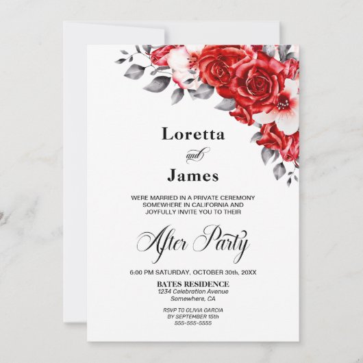 Ontvangst van rode rozenbloemen kaart (Voorkant)