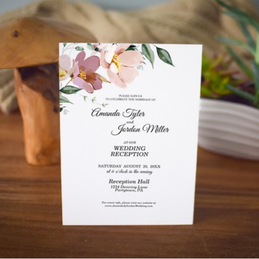 Ontvangst van roze en muve Floral Wedding Kaart