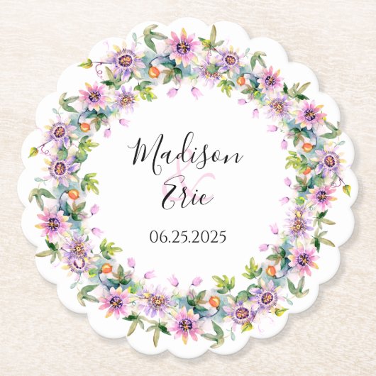 Ontvangst van roze Floral Weddenschappen Kartonnen Onderzetters (Voorkant)