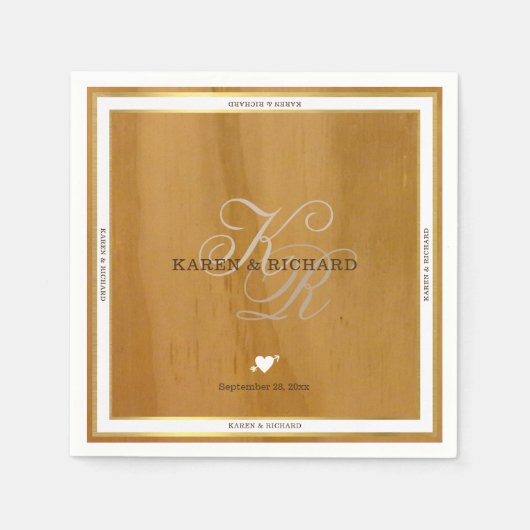 ontvangst van rustige houtmonogram bruiloft servetten (Voorkant)