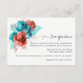Ontvangst van Spaanse Turquoise en Coral Wedding Informatiekaartje (Voorkant)