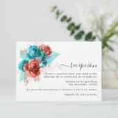 Ontvangst van Spaanse Turquoise en Coral Wedding Informatiekaartje (Staand voorkant)