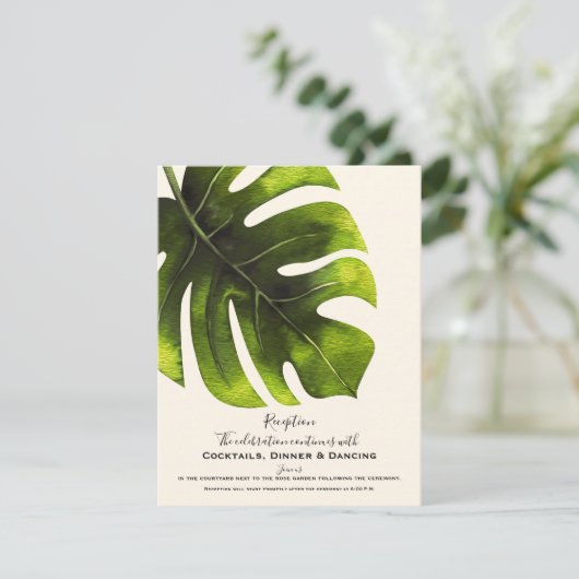 Ontvangst van Tropisch palm Leaf Elegant Wedding Kaart (Staand voorkant)