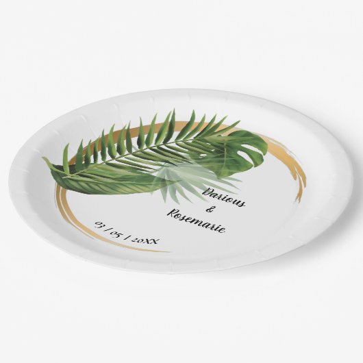 Ontvangst van Tropische palmbruidjes bruiloft Papieren Bordje (Gekanteld)