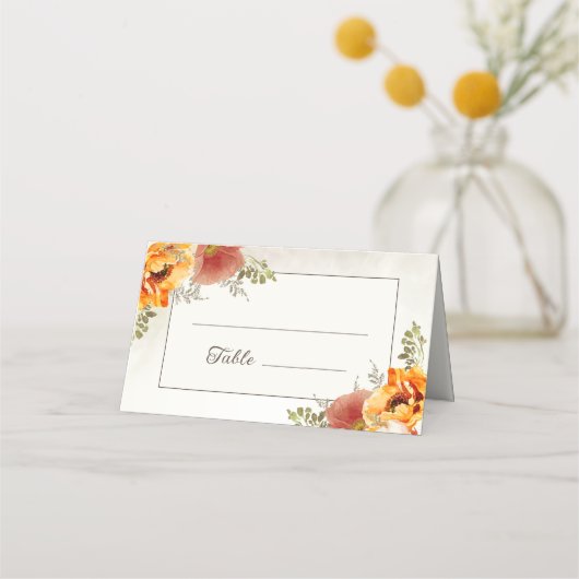 Ontvangst van verbrande Oranje Floral Wedding Plaatskaartje (Voorkant)