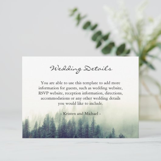 Ontvangst van winterbos met bomen Weddenschap Informatiekaartje (Staand voorkant)