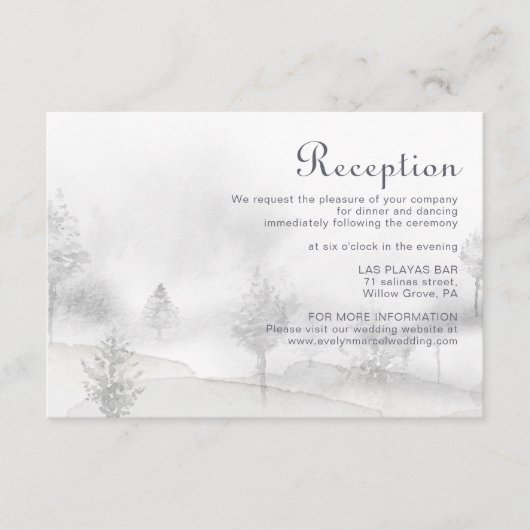 Ontvangst van winterboswoudbruiloft informatiekaartje (Voorkant)