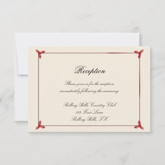 Ontvangst van winterwitte en rode mistletoe bruilo kaart (Voorkant)