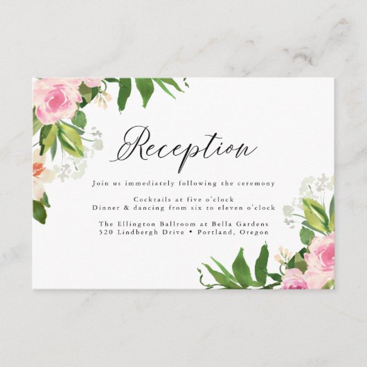 Ontvangst van zacht roze bruiloft informatiekaartje (Voorkant)