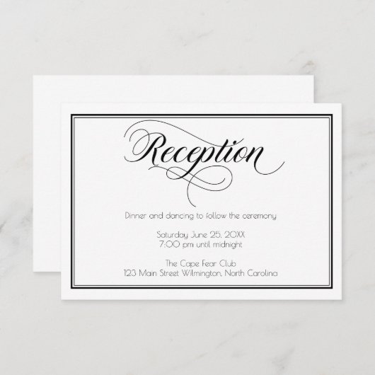 Ontvangst van zwart-wit raceful Script Weddenschap Informatiekaartje (Voorkant / Achterkant)