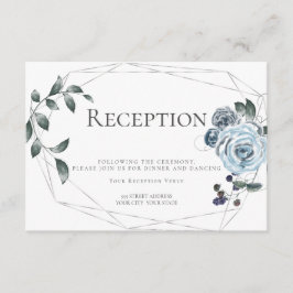 Ontvangst | Waterverf Dusty Blue Floral Silver Informatiekaartje