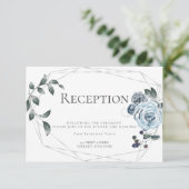 Ontvangst | Waterverf Dusty Blue Floral Silver Informatiekaartje (Staand voorkant)