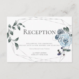 Ontvangst   Waterverf Dusty Blue Floral Silver Informatiekaartje