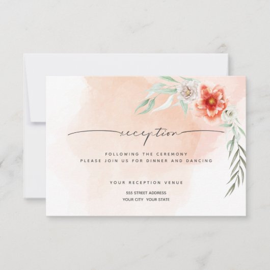 Ontvangst | Waterverf Koraal Splash en Bloemen Kaart (Voorkant)