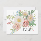 Ontvangst Waterverf Pastel Roze in White Floral RSVP Kaartje (Achterkant)