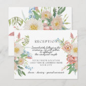 Ontvangst Waterverf Pastel Roze in White Floral RSVP Kaartje (Voorkant / Achterkant)