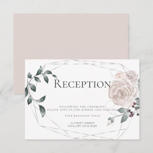 Ontvangst | Waterverf Roos "Stusty Floral Silver" Informatiekaartje (Voorkant / Achterkant)