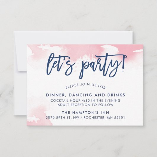 ONTVANGST zoete handgeschreven marine roze aquarel Kaart (Voorkant)