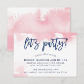 ONTVANGST zoete handgeschreven marine roze aquarel Kaart (Voorkant / Achterkant)