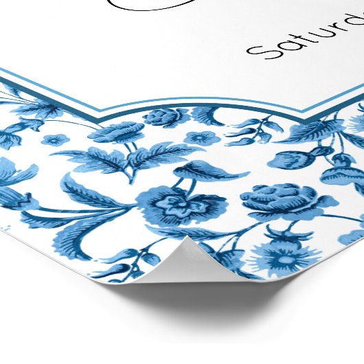 Ontvangstbord Huwelijk Chintz Blauwe Bloemen Ditsy Poster (Hoek)