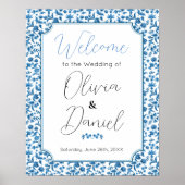 Ontvangstbord Huwelijk Chintz Blauwe Bloemen Ditsy Poster (Voorkant)