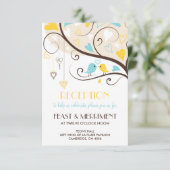 Ontvangstkaart met gele en blauwe zomerse liefdesv kaart (Staand voorkant)