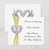 Ontvangstkaart met gele lint en zilveren zwanen kaart (Voorkant / Achterkant)