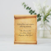 Ontvangstkaart met perkamentrol-uitstraling informatiekaartje (Staand voorkant)