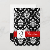 Ontvangstkaart met Rood Zwarte Damast Monogram Kaart (Voorkant / Achterkant)
