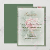 Ontvangstkaart voor groene en roze rozen bruiloft informatiekaartje (Voorkant / Achterkant)