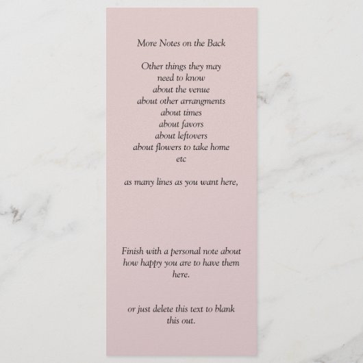 Ontvangstprogramma - Roze Rozen & Duiven Bruiloft Menu (Achterkant)