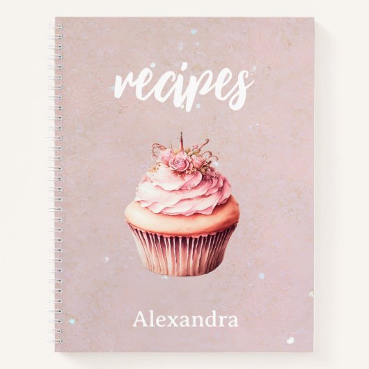 Ontvangt Roze Glitter Cupcake Aangepast Notitieboe Notitieboek (Voorkant)
