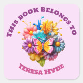 Ontvlambare 3D Bloemen Vlinder Kleurrijke Boekplat Vierkante Sticker (Voorkant)