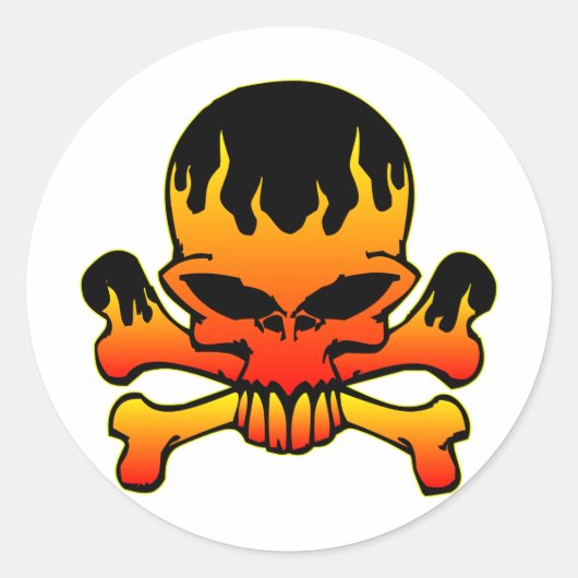 Ontvlambare schedel en kruisbeenderen ronde sticker (Voorkant)