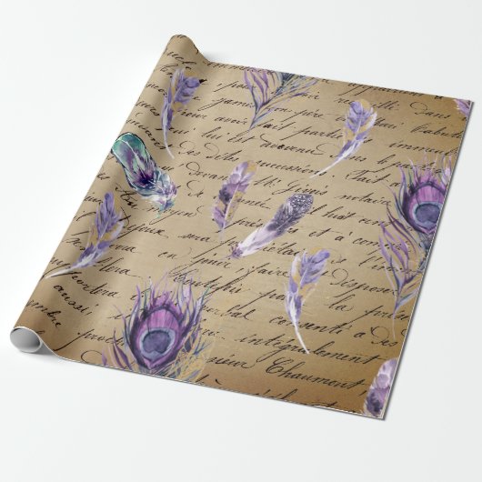  ontvlechting vogelveer efemera cadeaupapier (Uitgerold)