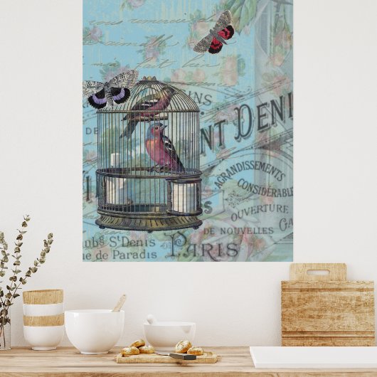  ontvlechtingsstijl met de vogelvlinder uit Parijs Poster (Keuken)