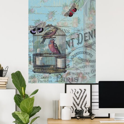  ontvlechtingsstijl met de vogelvlinder uit Parijs Poster (Thuiskantoor)