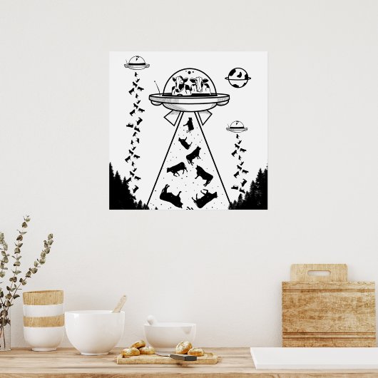 Ontvoering van zwarte en witte buitenaardse wezens poster (Keuken)